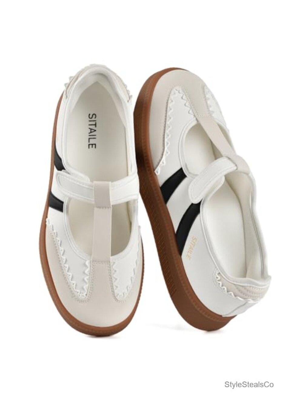 Women's Mary Jane Sneakers PU Leather Flats Casual Walking Shoes